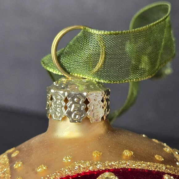 Frontgate Red Gold Glass Christmas Ornament 5" Jeweled Egg Pattern Holiday Decor - Picture 6 of 7